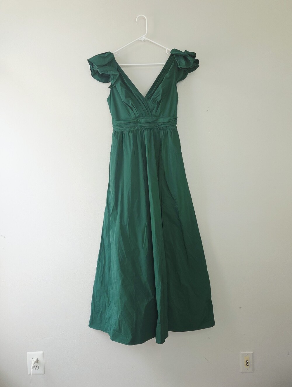 Marchesa Notte Ruffle Taffeta Empire Pleated Ball Gown Green Size 4 - Picture 3 of 9